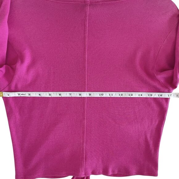 Christian Dior Vintage 80s Crop Top S Pink 3/4 Sleeve Front Tie Blouse Designer - Picture 7 of 13
